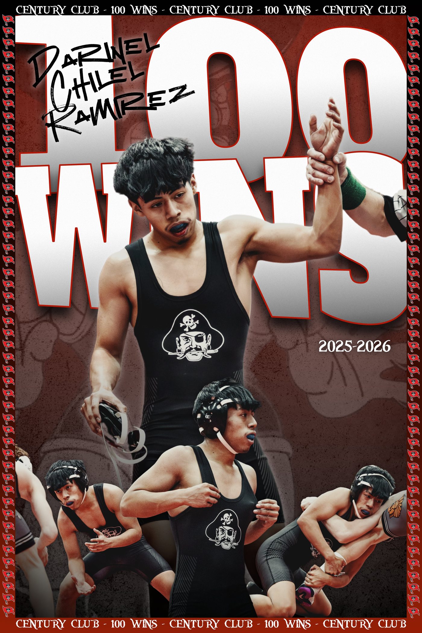 Milestone banner for a wrestler's 100 career wins in the Century Club