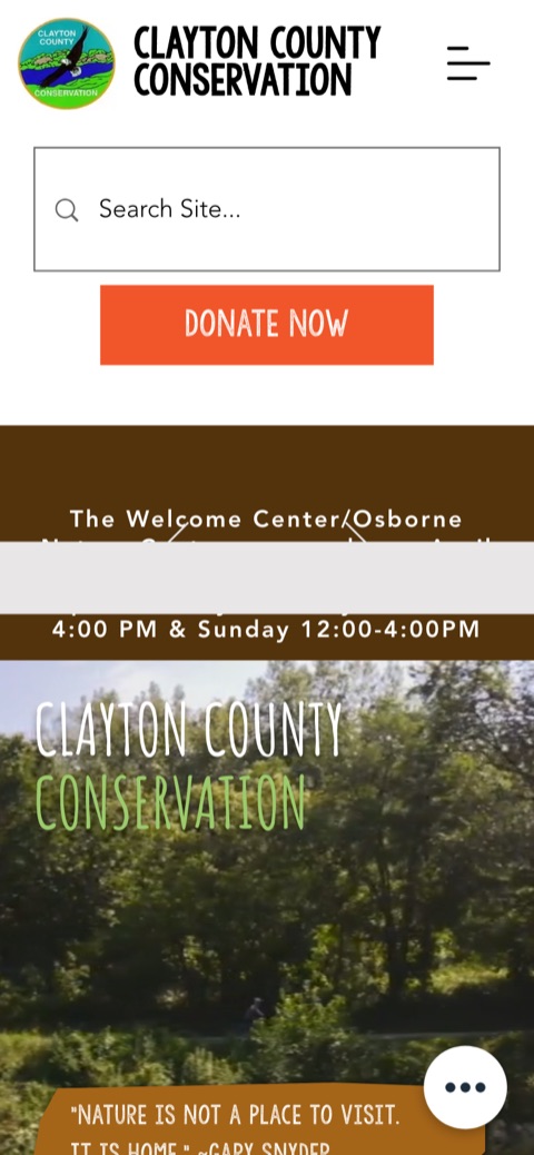 Clayton County Conservation website, mobile