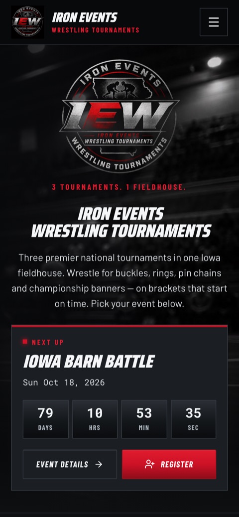 Iron Events Wrestling website, mobile