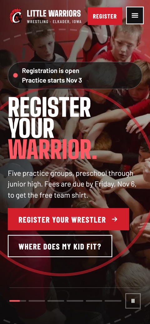 Little Warriors Wrestling website, mobile