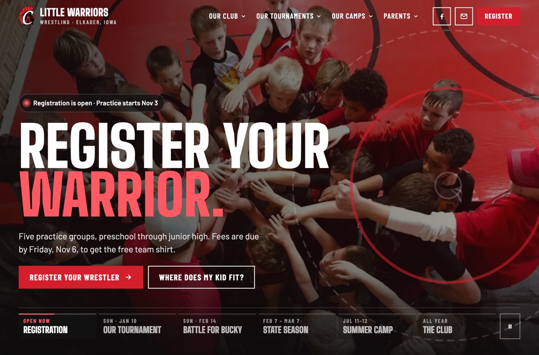 Little Warriors Wrestling website, desktop